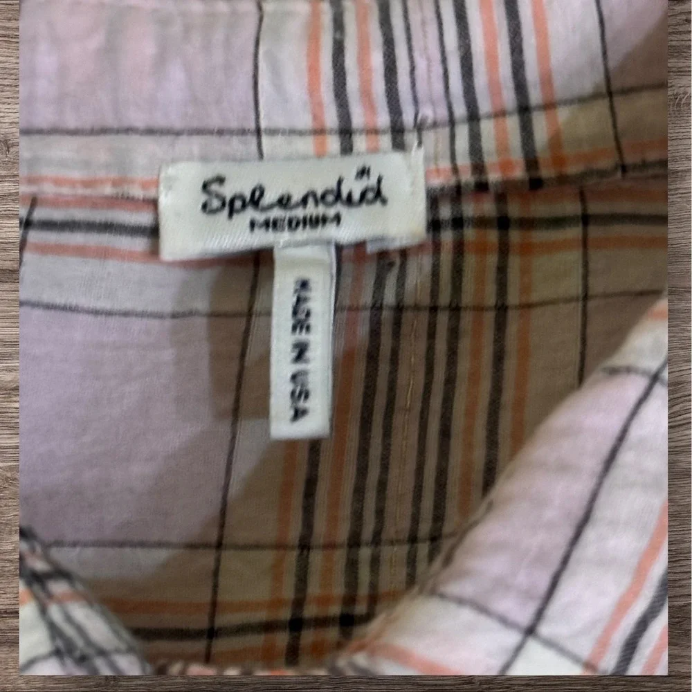 Splendid Short Sleeve Button Sleeve Button Up Shirt Pink Plaid Gauzy Fabric CUTE